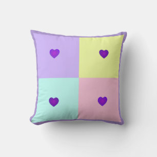 Pastel colours & purple hearts beating cushion