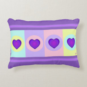Pastel colours & purple hearts beating decorative cushion
