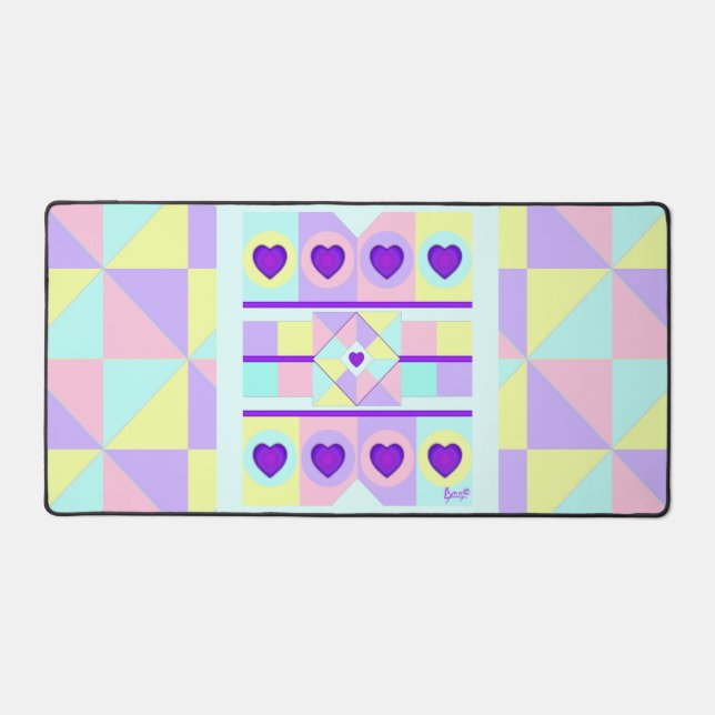 Pastel colours & purple hearts beating desk mat (Front)