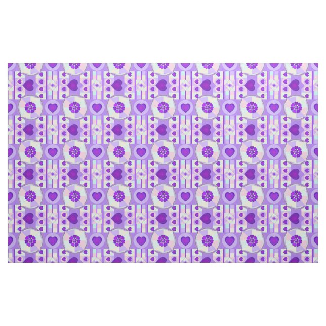 Pastel colours & purple hearts beating fabric (Fat Quarter)
