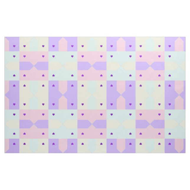 Pastel colours & purple hearts beating fabric (Fat Quarter)