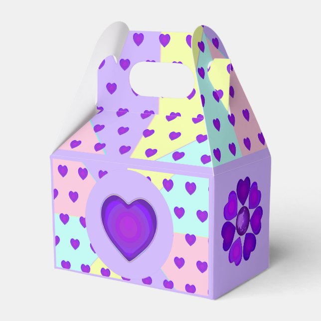 Pastel colours & purple hearts beating favour box (Back Side)