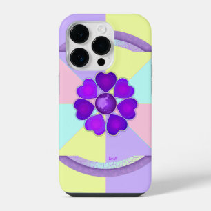 Pastel colours & purple hearts beating iPhone 14 pro case