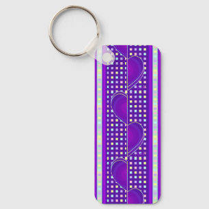 Pastel colours & purple hearts beating key ring