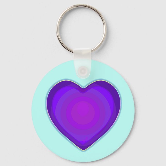 Pastel colours & purple hearts beating key ring (Front)