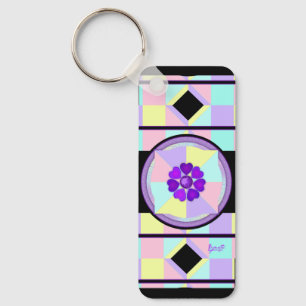 Pastel colours & purple hearts beating key ring