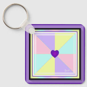 Pastel colours & purple hearts beating key ring
