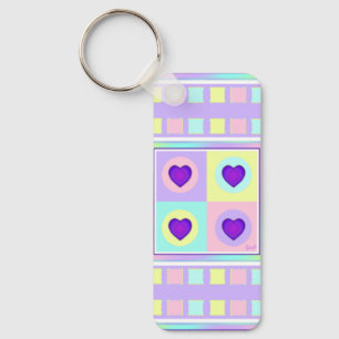 Pastel colours & purple hearts beating key ring