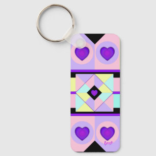 Pastel colours & purple hearts beating key ring