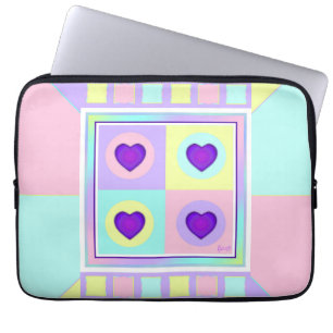 Pastel colours & purple hearts beating laptop sleeve
