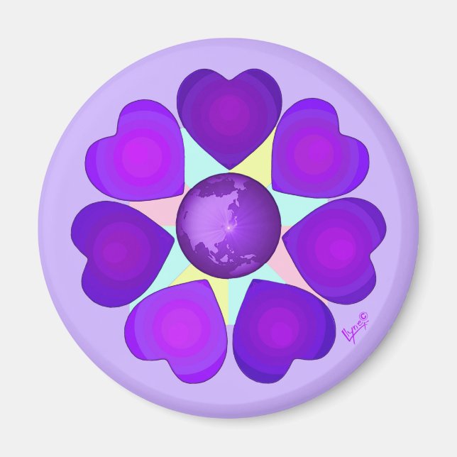 Pastel colours & purple hearts beating magnet (Front)
