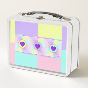 Pastel colours & purple hearts beating metal lunch box