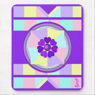 Pastel colours & purple hearts beating mouse pad