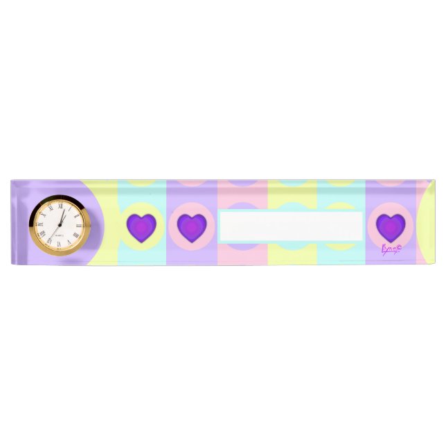 Pastel colours & purple hearts beating nameplate (Front)