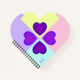 Pastel colours & purple hearts beating notebook