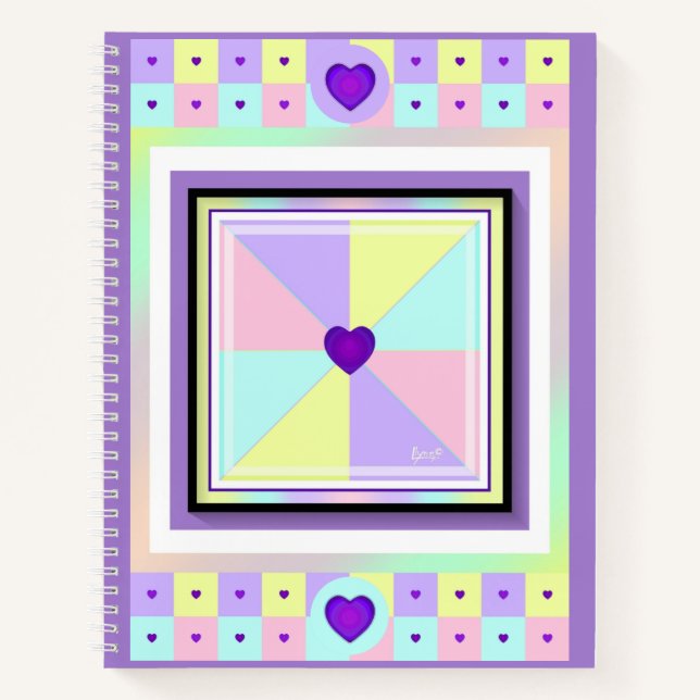 Pastel colours & purple hearts beating notebook (Front)