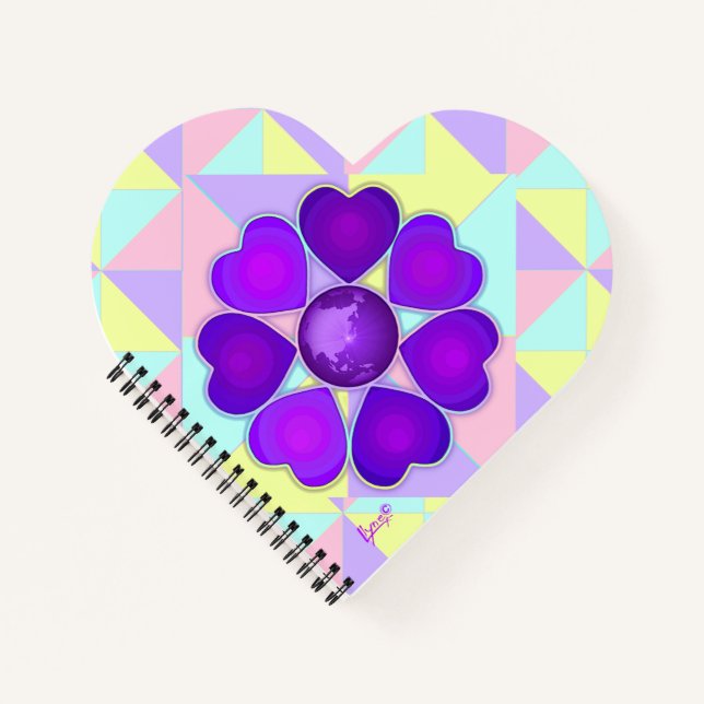 Pastel colours & purple hearts beating notebook (Front)