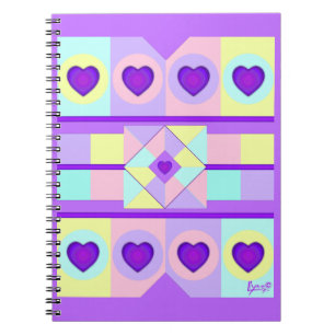 Pastel colours & purple hearts beating notebook
