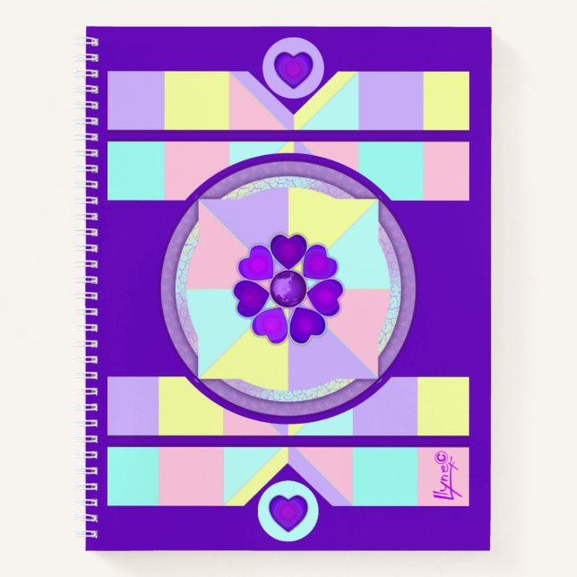Pastel colours & purple hearts beating notebook (Front)