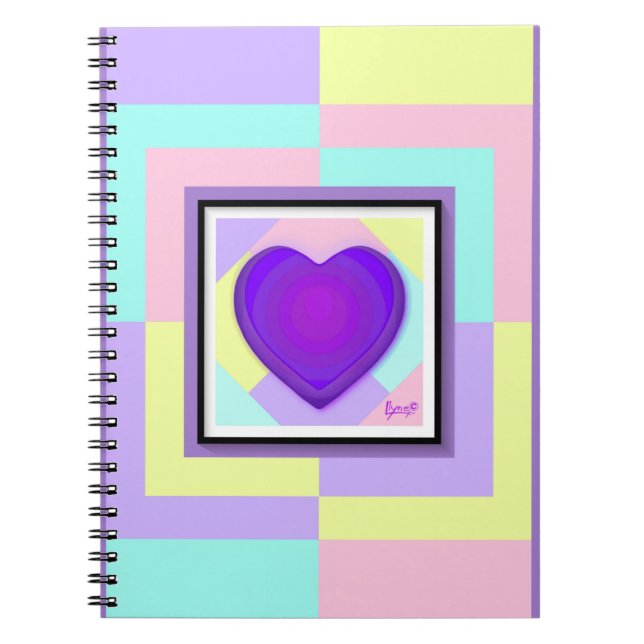 Pastel colours & purple hearts beating notebook (Front)
