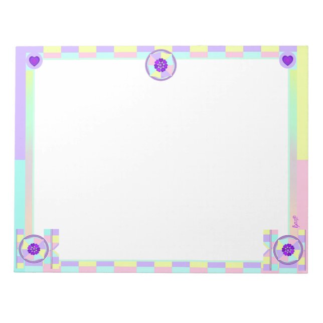 Pastel colours & purple hearts beating notepad (Front)