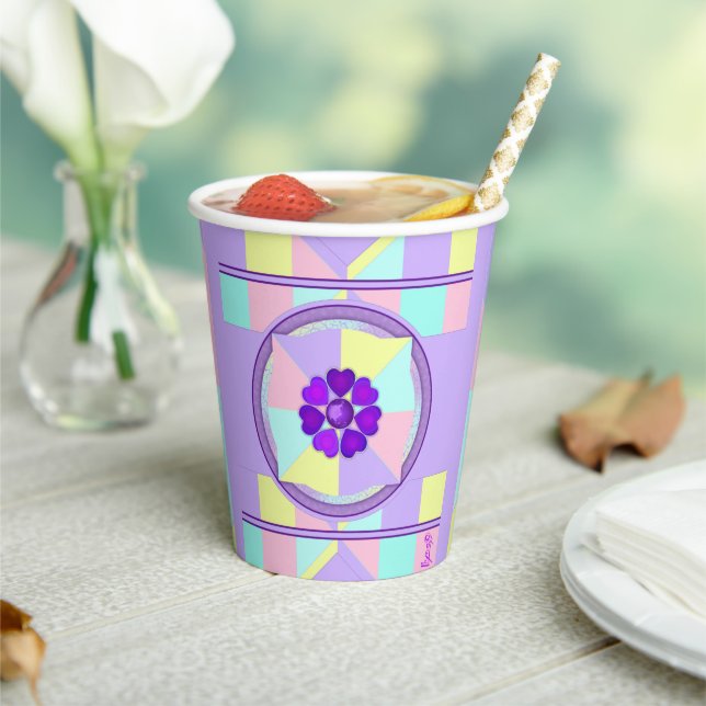 Pastel colours & purple hearts beating paper cups (Insitu)