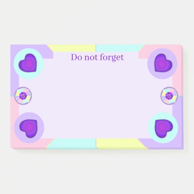 Pastel colours & purple hearts beating post-it notes (Front)