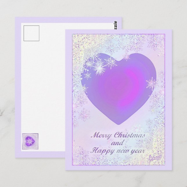Pastel colours & purple hearts beating postcard (Front/Back)