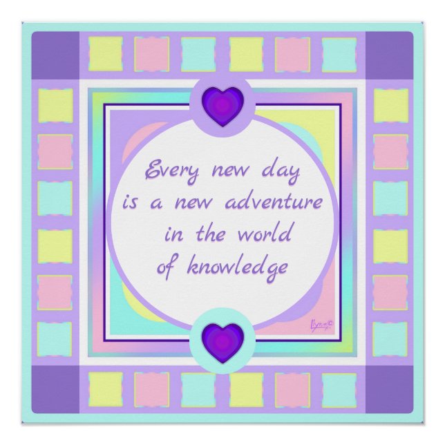 Pastel colours & purple hearts beating poster (Front)