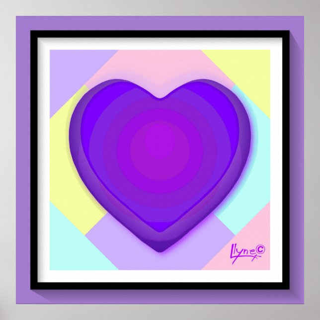 Pastel colours & purple hearts beating poster (Front)