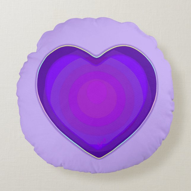 Pastel colours & purple hearts beating round cushion (Front)