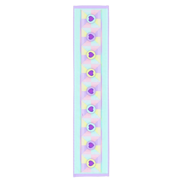 Pastel colours & purple hearts beating short table runner (Front)