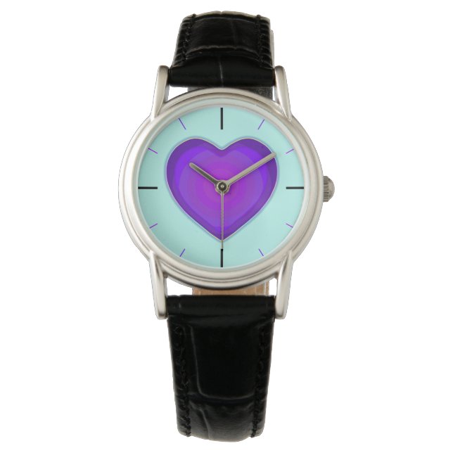 Pastel colours & purple hearts beating watch (Front)