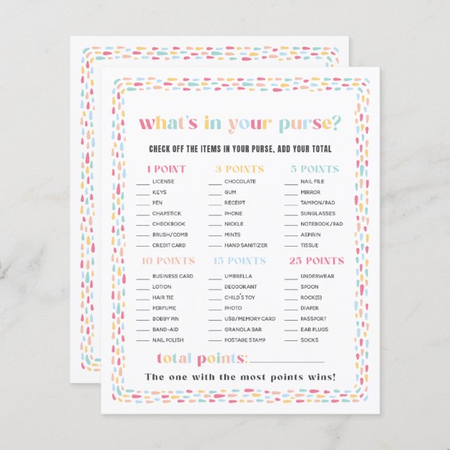 Pastel Colours Rainbow Baby Shower Purse Game (Front/Back)