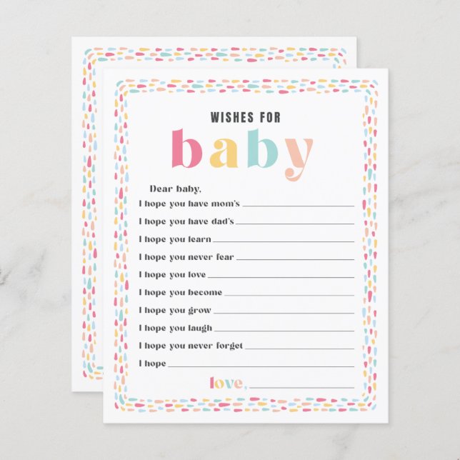 Pastel Colours Rainbow Baby Shower Wishes for Baby (Front/Back)