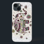 Pastel Colours Retro Flowers & Elephant iPhone 13 Case<br><div class="desc">Brown and pastel tones,  white background retro floral cute elephant</div>