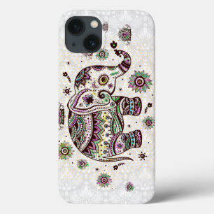 Pastel Colours Retro Flowers & Elephant iPhone 13 Case