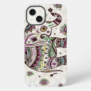 Pastel Colours Retro Flowers & Elephant iPhone Case