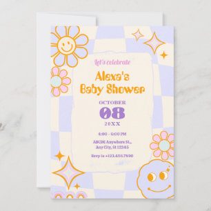 Pastel Colours Retro Groovy baby shower Invitation