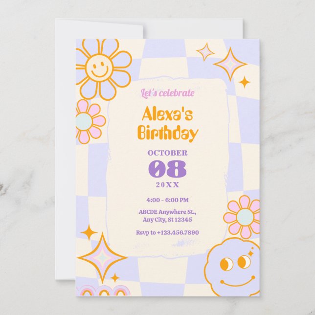 Pastel Colours Retro Groovy birthday  Invitation (Front)