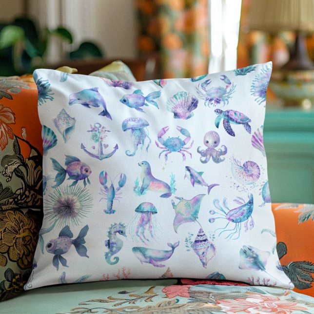 Pastel colours sea animals pattern cushion (Creator Uploaded)