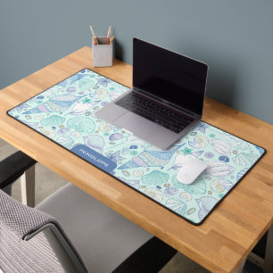 Pastel colours seashells pattern custom monogram desk mat