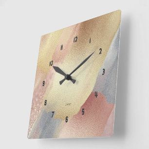 Pastel Colours Shimmering look brushstrokes Square Wall Clock