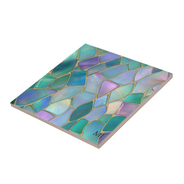 Pastel colours stained glass mosaic pattern ceramic tile (Side)