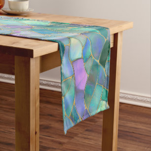 Pastel colours stained glass mosaic pattern short table runner