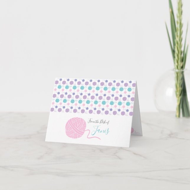 Pastel Colours Yarn Ball String Pattern Note Card (Front)