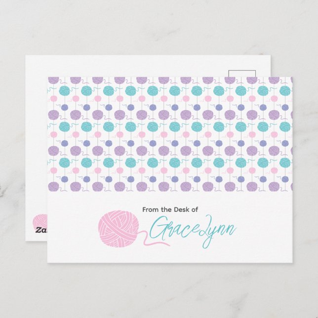 Pastel Colours Yarn Ball String Pattern Postcard (Front/Back)