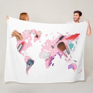 Pastel Comestics World Map Fleece Blanket