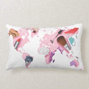 Pastel Comestics World Map Lumbar Cushion