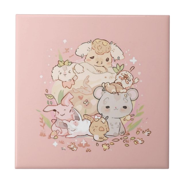 Pastel Companions in Bloom Ceramic Tile (Front)
